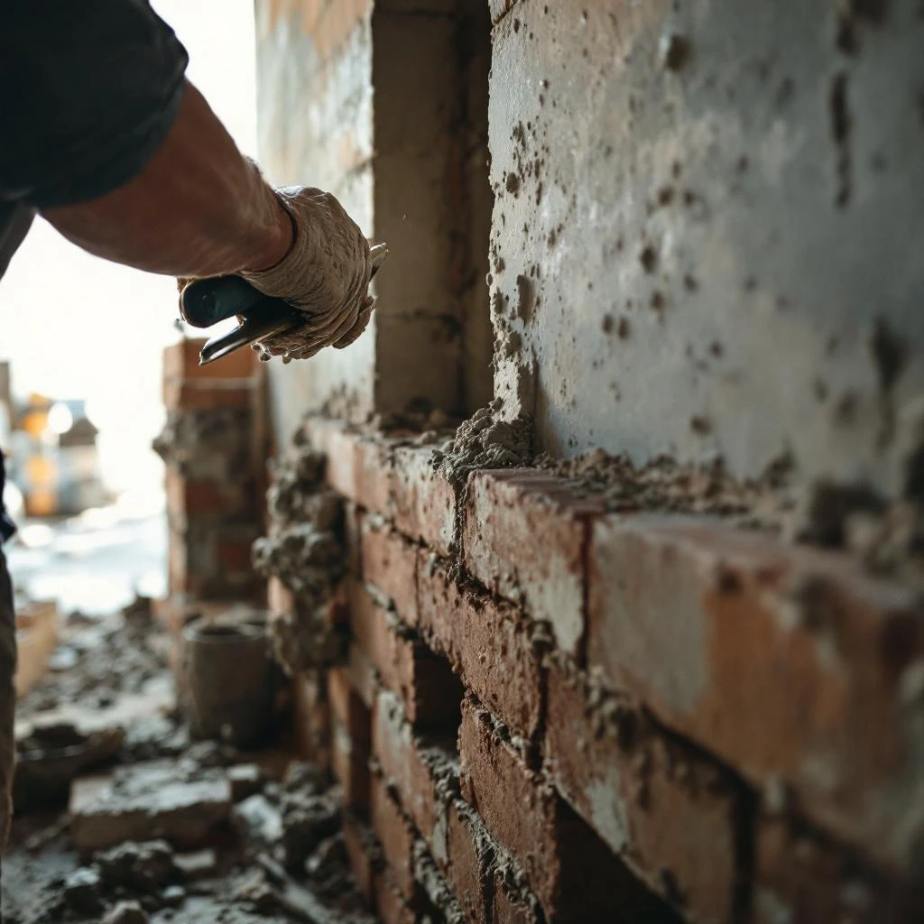 Handwerker montiert Holzdecke in Altbau
